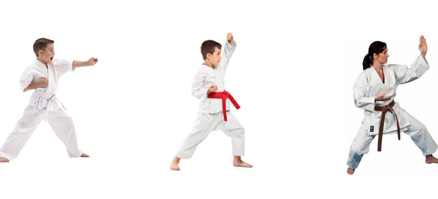 karate kids and woman with brown belt