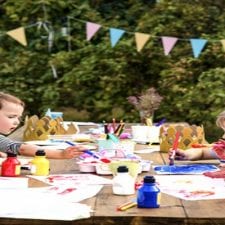 kids doing crafts outdoors