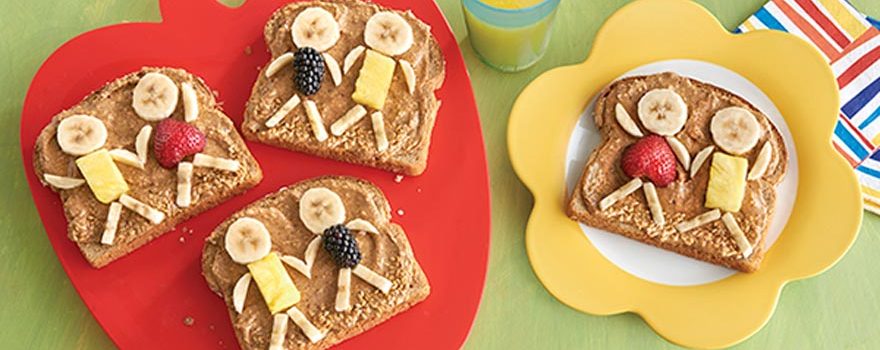 peanut butter sandwiches with fruit figures