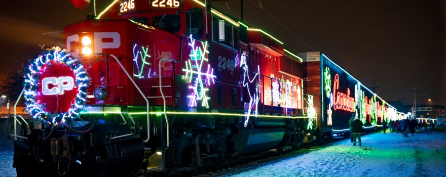 Holiday train gliding through the snow