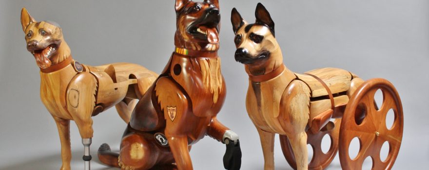 sculptures of wounded military dogs