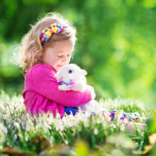 Little girl holding real bunny