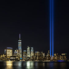 World Trade Center tribute lights at night