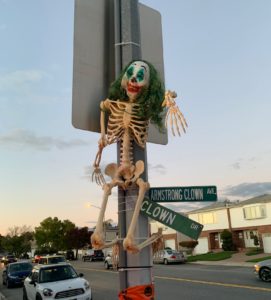 Halloween decoration on a street sign