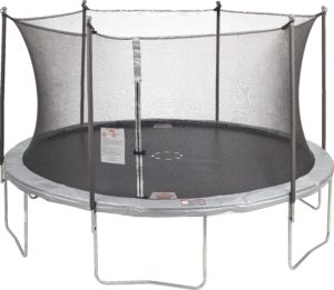 An enclosed trampoline.