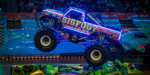 A Hot Wheels Monster Truck in an arena.