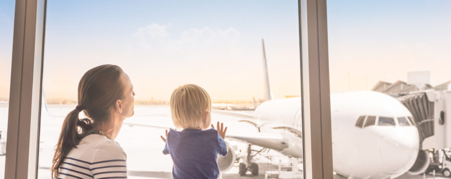 Parent and child at airport