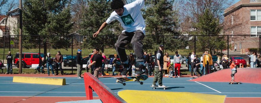 A group of people at Candy Courts skatepark in New Jersey.