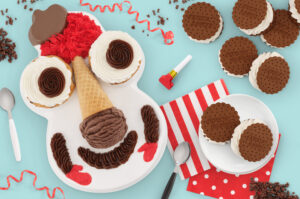 a Cookie Puss ice cream cake on display from Carvel, which is hosting National Soft Serve Day deals this weekend