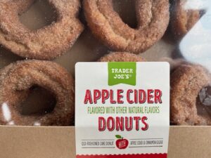 a box of apple cider donuts from Trader Joe's, which is one of several places to get apple cider donuts on Staten Island 