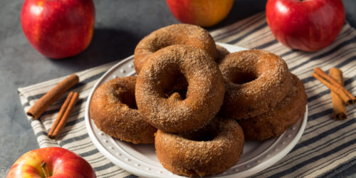 a plate of apple cider donuts similar to apple cider donuts on Staten Island that can be purchased in several places